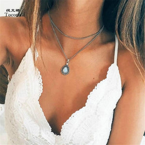 Tocona Bohemian Water Drop Crystal Necklace