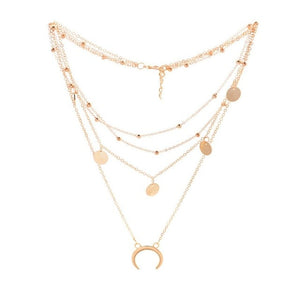 Gold Chain Multi layer Moon Choker Necklace